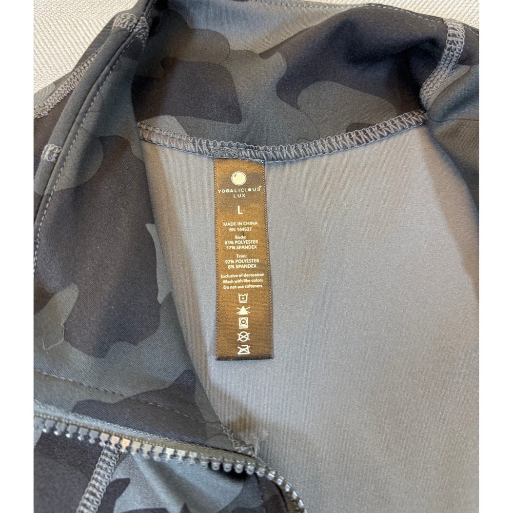 Yogalicious Lux Women Camo Full Zip Athletic Jacket Gray Black Size L Thumbholes - Picture 2 of 6